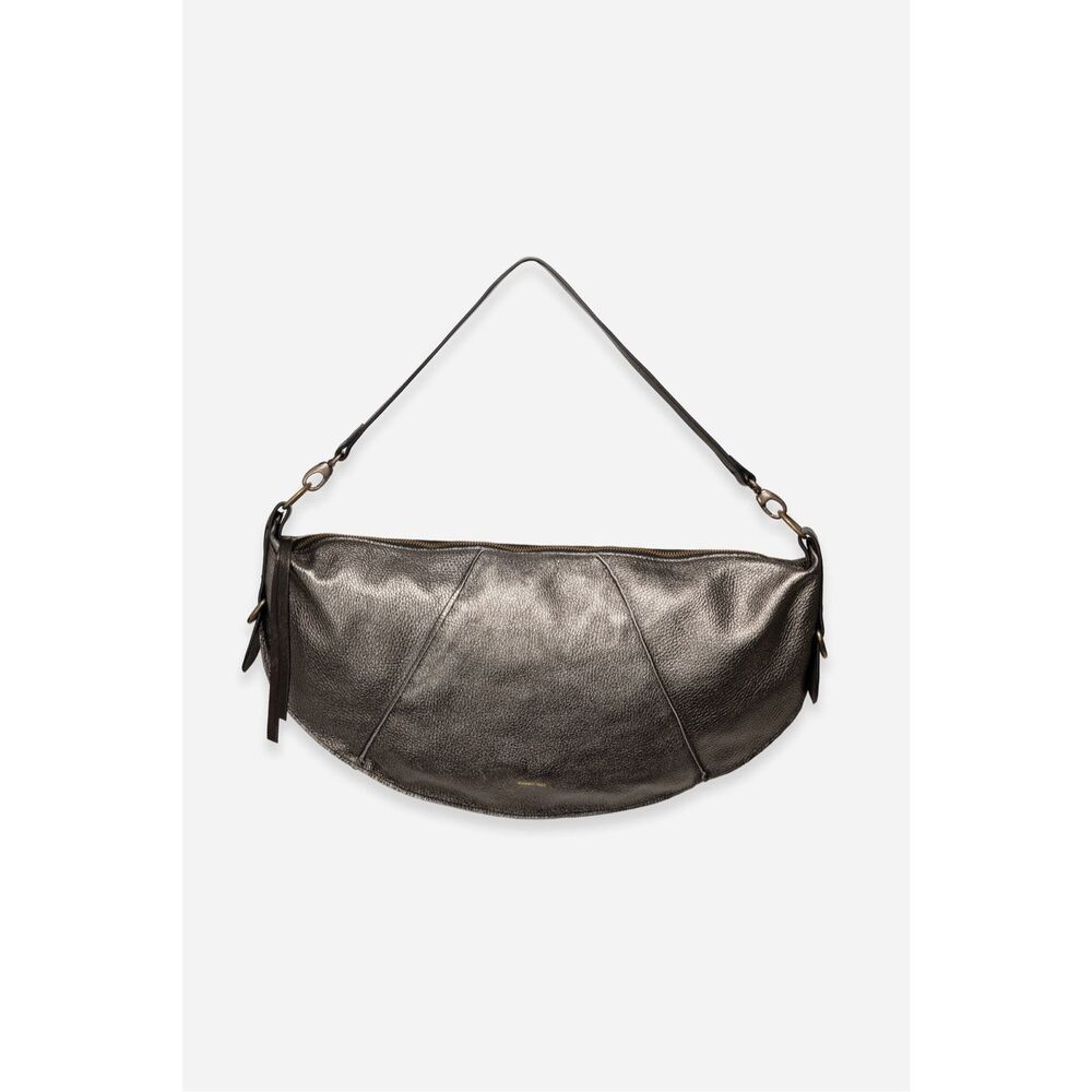 Johnny Was Peltro Italian Leather Raw Edge Faithful Sling Bag in Pewter